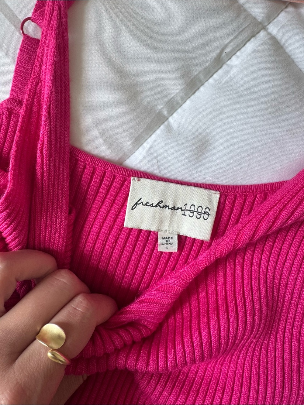 Freshman Hot Pink Ribbed V-Neck Midi Dress - Picture 5 of 6